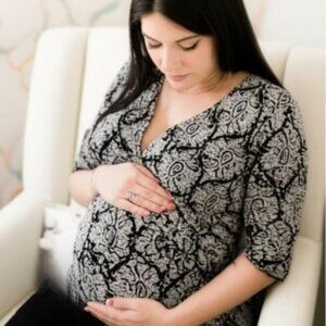 Diane Von Furstenberg 100% Silk Paisley Semi-sheer Maternity Faux Wrap Blouse